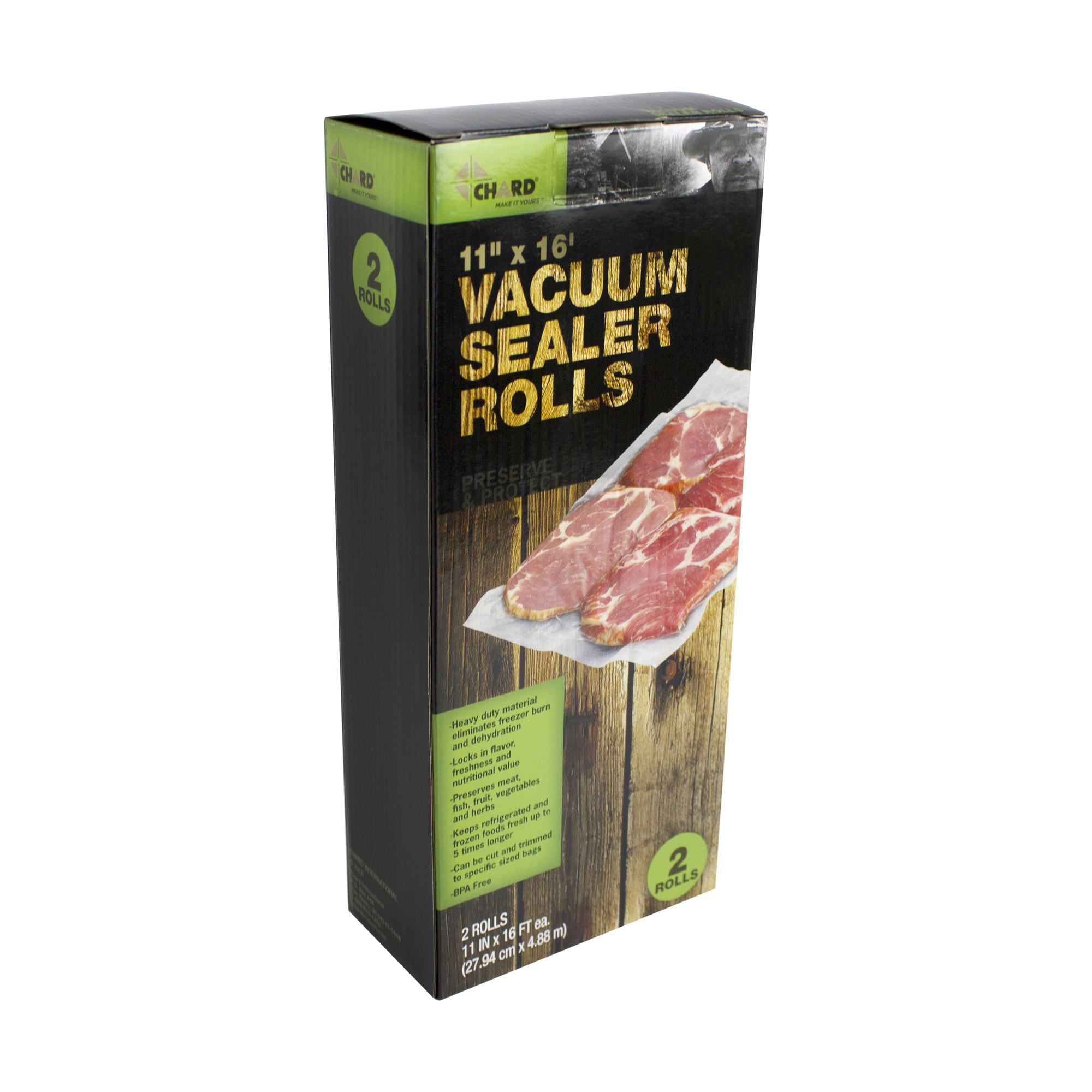 Chard Vacuum Sealer Bag, Roll 11in. x 16ft. Twin Pack, Width 11 in, Length 192 in, Rolls Included (qty.) 2, Model# VSRT-1116